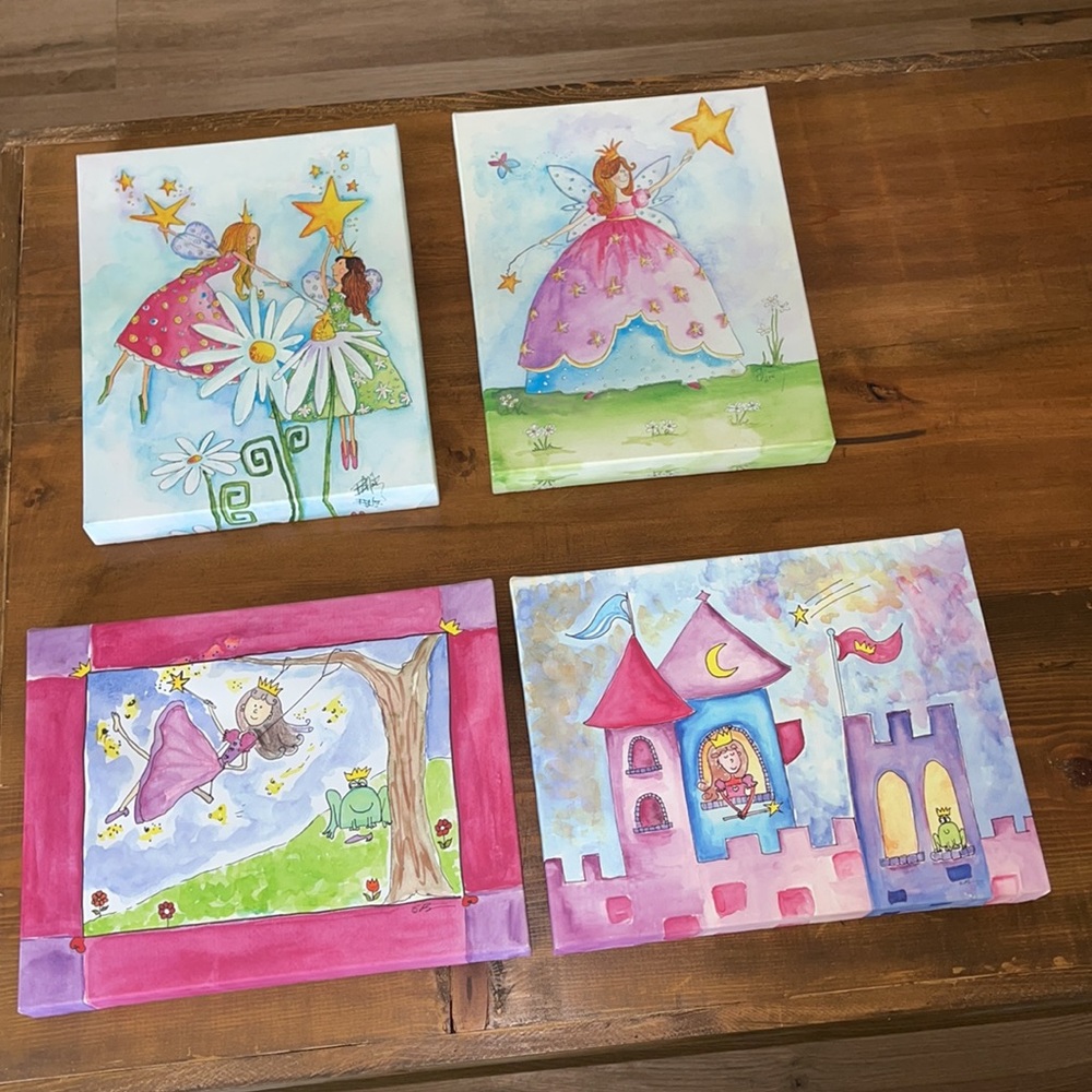 Childrens Art. Selena Bowman Fairy, Princess canvas prints. 14x11. Lot of 4